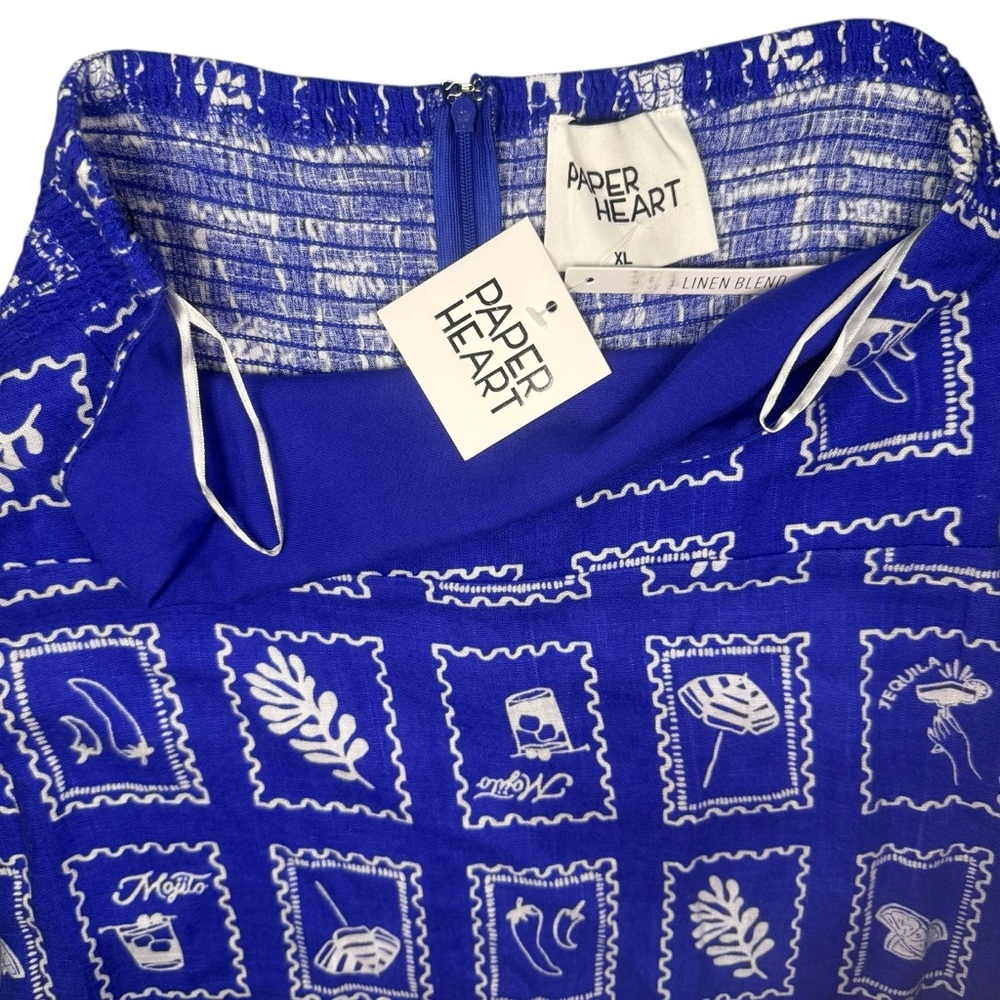NWT XL Paper Heart Anthropologie Blue Linen Strapless Maxi Dress Tropical Resort - Picture 4 of 14